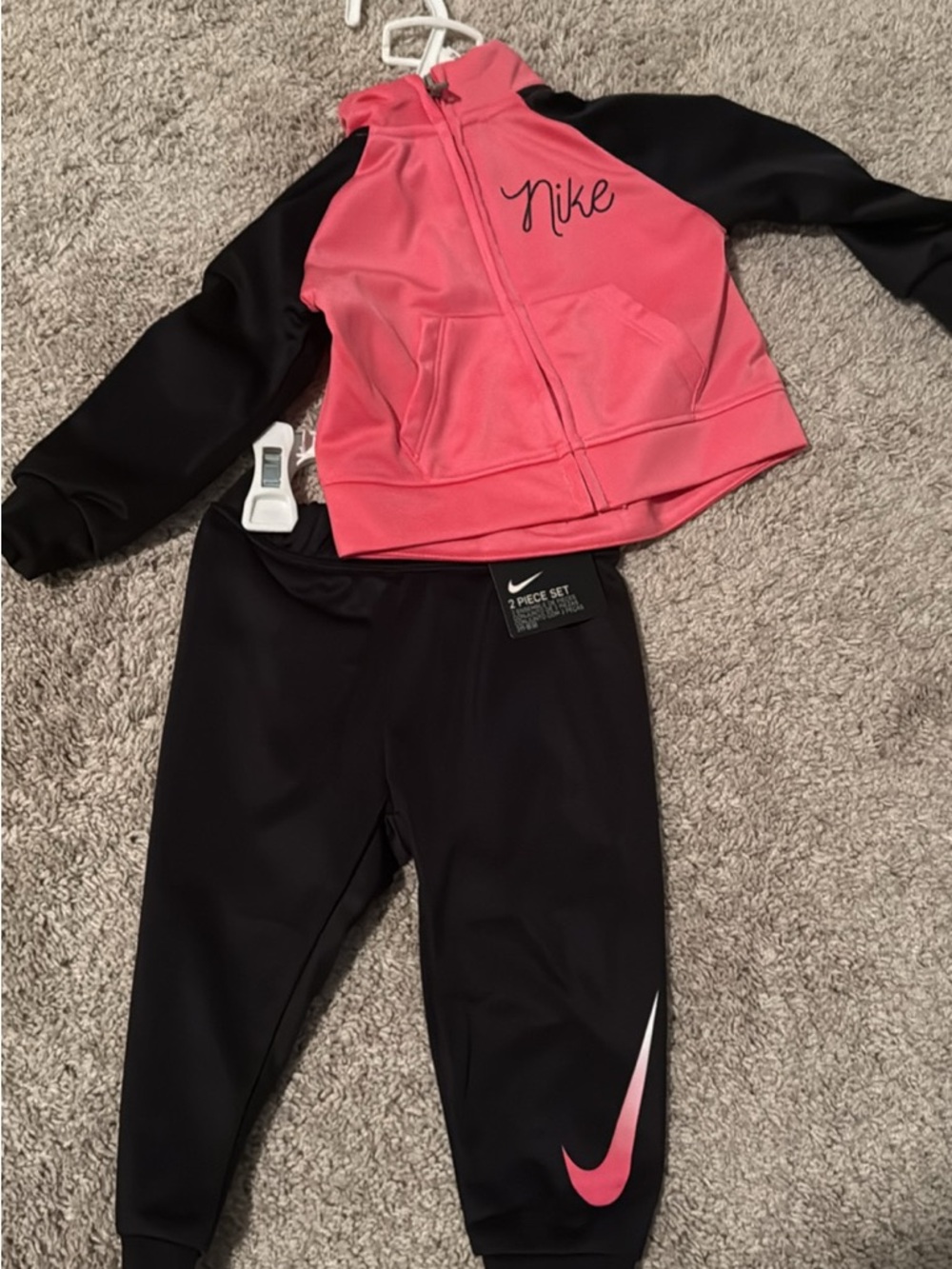 Nike Pink and Black Kids Zip Hoodie & Joggers Set